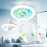 WRMING Klein Deckenventilator mit Licht und Fernbedienung, E27 Leise Deckenventilator mit Beleuchtung RGB, Dimmbar, Weiß, Timer, 360° Drehbar, für Kleine Zimmer, Balkone, Schlafzimmer