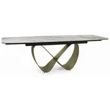 Casa Padrino Luxus Esstisch Weiß / Bernstein / Messing 160-240 cm - Ausziehbar