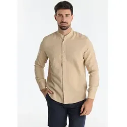 Victorio & Lucchino, V&L für Herren. 640277182 Braunes Kragenhemd (XL), Lässig, Leinen, Langarm