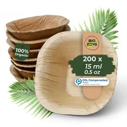 BIOZOYG 200 Stück Dipschälchen 15ml quadratisch Einwegschälchen Palmblattschälchen Snackschälchen, kompostierbar, ideal für Fingerfood und Snacks