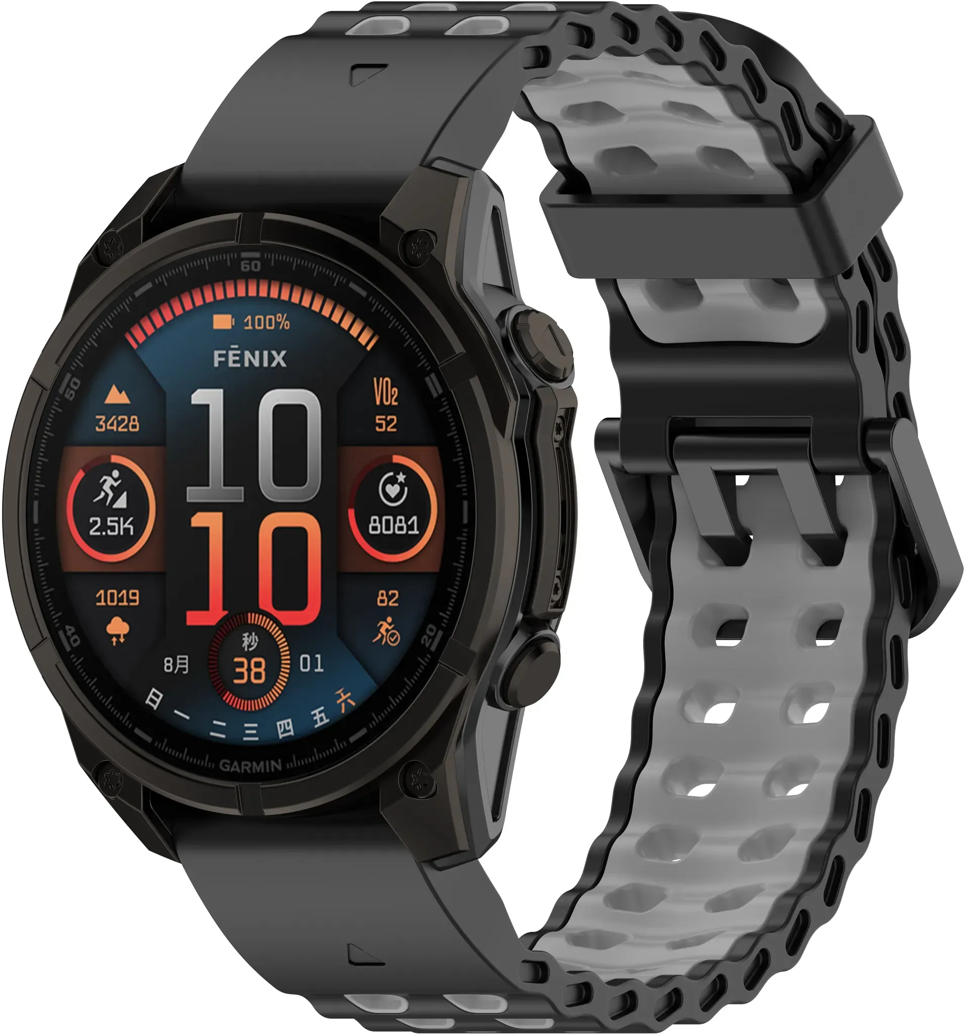 Strap-it Amazfit T-Rex Ultra 2 Armband Silikon 'Sport' für Amazfit T - Schwarz/grau - Schnallenverschluss