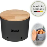 LS-LebenStil Natur-Design Zwiebeltopf 20x16cm M.i. Germany Grau Schiefer Holz Deckel Vorratstopf, Vorratsdose, Aufbewahrungsbox, Aufbewahrungsdose - Grau/Schwarz