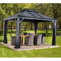 Sojag Alu Pavillon Mykonos 1012 | Hardtop Pavillon mit Moskitonetz | Grau | 299x364x291cm