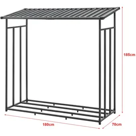 casa.pro Brennholzregal Yakutat Metall 185 x 70 x 180 cm Schwarz