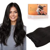 DOORES Echthaar Tressen Zum EinnäHen, NatüRliches Schwarz 55cm (22zoll) 110g, HaarverläNgerung Echthaar Glattes Haar Extensions Echthaar Tressen
