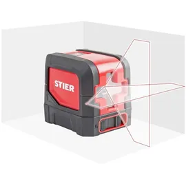 Stier Kreuzlinienlaser 2x120°, Projektion in 2D, automatische Selbstnivellierung, Umschaltbar horizontal/vertikal, magnetischer Wandhalterung, mit