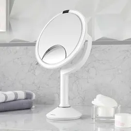 simplehuman Sensor trio mit LED Beleuchtung, Weiß ST3038 Make-up-Spiegel Freistehend Rund Silber