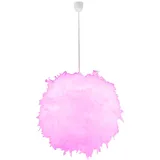 GLOBO LED Pendellampe dimmbar mir Fernbedienung LED Hängelampe Federlampe Schlafzimmerlampe Wohnzimmer, Textil weiß Federn, 8,5W 806m warmweiß, DxH 60x130 cm