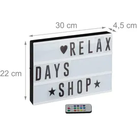 Relaxdays Lightbox mit Farbwechsel, Leuchtkasten, 85 Buchstaben & Symbole, 3 Zeilen, Lichtbox batteriebetrieben, weiß