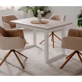 Furn.Design Esstisch "Visby" in weiß und Sandstein, Küchentisch ausziehbar 120 - 160 cm - Weiß