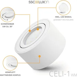 SSC-LUXon CELI-1WM Aufbau Deckenspots LED schwenkbar - mit 4x LED Modul 4W warmweiß 230V - Aufputz Spots weiß