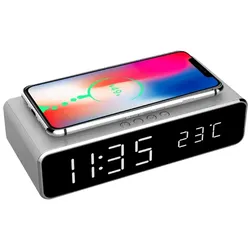 Gembird DAC-WPC-01-S - Digitaler Wecker - Rechteck - Silber - iPhone X/XS/XR - iPhone 8 - Galaxy S8/S7/S6 - LCD