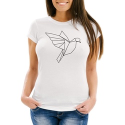 MoonWorks Print-Shirt Damen T-Shirt Polygon Origami Vogel Bird Slim Fit Moonworks® mit Print weiß XL
