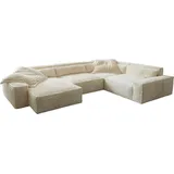 DeLife Wohnlandschaft Sirpio, XL Plüschcord Beige 360x260 cm Recamiere variabel,