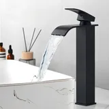 Suguword - Wasserhahn Bad Schwarz,Aufgerüstet Wasserfall Waschtischarmatur für Badezimmer,Einhandmischer Armatur Waschbecken aus