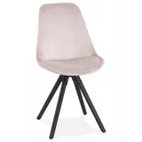 KADIMA DESIGN Esszimmerstuhl Esszimmer Stuhl aus Holz mit Rosa Samtbezug Retro Design (Vintage Designerstuhl mit Schwarzem Gestell 48x56x84 cm), Eleganter Polsterstuhl für Wohnzimmer Sitzhöhe 44 cm RICKY Serie rosa|schwarz