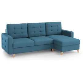 beautysofa Ecksofa VINCI mit Schlaffunktion und Bettkasten, Blau Velo 631, Uniwersalle Ottomane - Blau