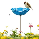 Keramik Vogeltränke Blume, Stehende Vogelbad Gartenstecker mit Stab, Wetterfest Frostsicher für Garten & Balkon, auch als Insektentränke nutzbar