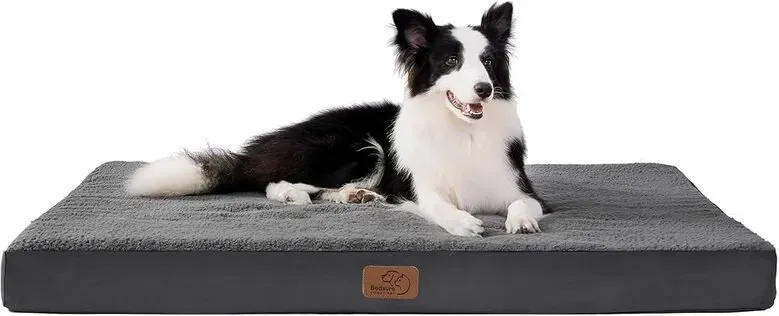 BEDSURE Hundekissen, Eierkarton-Schaumstoff für kleine, mittelgroße und große Hunde, orthopädisches Hundebett, gemütliche Liegefläche, 110 x 80 cm, waschbar, Höhe 8 cm, grau