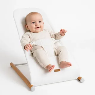 Babywippe Schaukelstuhl Säugling Baby Wippe Bouncer Babyschaukel, Mesh Netz weiß, max. 9kg, Buche Stahl, BxLxH 46x74x56 cm