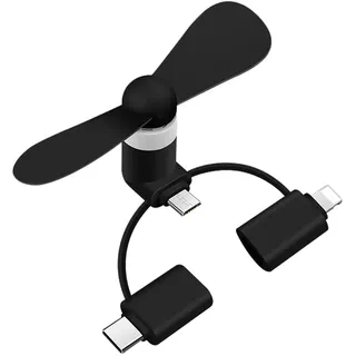 Mini-Handy-Ventilator,3-in-1 Handy-Ventilator,Mini-Handy-Lüfter,Tragbarer Mini-USB-Handy-Lüfter,Tragbarer Kühler Rotierender Ventilator,Kompatibel mit iPhone/Micro-USB/Typ C/Lightning-Port-Ventilator