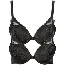 Push-up-BH LISCA "2er Pack Push up BH Evelyn", Damen, Gr. 90, Cup A, schwarz, Spitze, Obermaterial: 82% Polyamid PA. 18% Elasthan EL., BHs