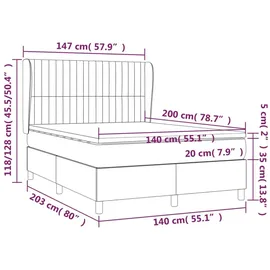 vidaXL Boxspringbett mit Matratze Dunkelgrau 140x200 cm Stoff