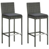 vidaXL Garten-Barhocker mit Kissen 2 Stk. Grau Poly Rattan 40 x 44 x 108 cm