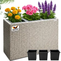 Casaria Deuba Poly Rattan Blumentopf Wasserabfluss Innentöpfe Creme