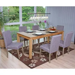Mendler Esszimmerstuhl Littau, Küchenstuhl Stuhl, Stoff/Textil ~ grau, braune Beine
