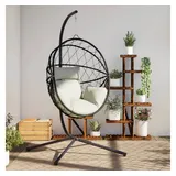 vidaXL Hängesessel Ei-Design mit Ständer Beige Rattan und Stahl