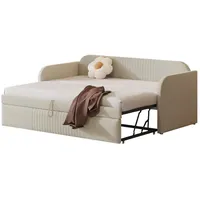 Odikalo Schlafsofa Ausziehbares Polsterbett90/180*190cm,Multifunktionsbett,ohne Matratze beige