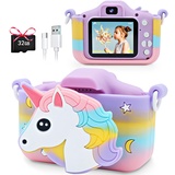 Kinderkamera, POSO Kinder Kamera,1080P Digitalkamera Kinder mit 32GB-Karte, 2,0-Zoll-Bildschirm Fotoapparat Kinder, Fotokamera Kinder für 3-10 Jahre Jungen und Mädchen, Einhorn Weihnachten Spielzeug