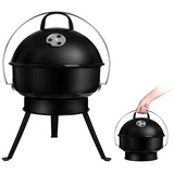 SunJas Holzkohlegrill CA-802BK, BBQ Kugelgrill Standgrill Klappgrill Rundgrill Kohlegrill Gartengrill schwarz