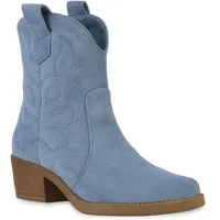VAN HILL Cowboy Boots in Hellblau Velours - 39