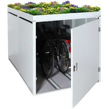 MCW Fahrradgarage mit Pflanzkasten, Fahrradbox, abschließbar, verzinkter Stahl 125x113x208cm, hellgrau