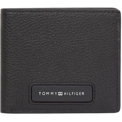 Geldbörse TOMMY HILFIGER "TH MONOGRAM MINI CC WALLET", schwarz, Leder, klassisch, Kleinlederwaren, Men Geldbeutel, Kartenetui, Portemonnaie mit Logoschriftzug