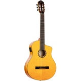 Ortega Guitars 4/4 Flamenco Konzertgitarre – Family Series Pro – Elektro-akustisch – Fichte und Zypresse mit Hochglanz Finish, Gelb – Inklusive Gigbag (RCE170F)