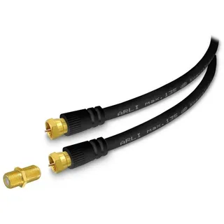 ARLI schwarz TV-Kabel, F-Stecker, F-Verbinder (500 cm), 5m Verlängerungskabel Anschlusskabel TV Satkabel vergoldet 135dB Sat schwarz