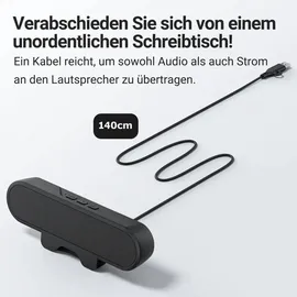 Zetiy P42C PC Lautsprecher 10W mit Monitor Clip, USB Lautsprecher für PC Laptop Notebook, Monitor, Plug & Play, Platzsparend für Büro G... - Schwarz