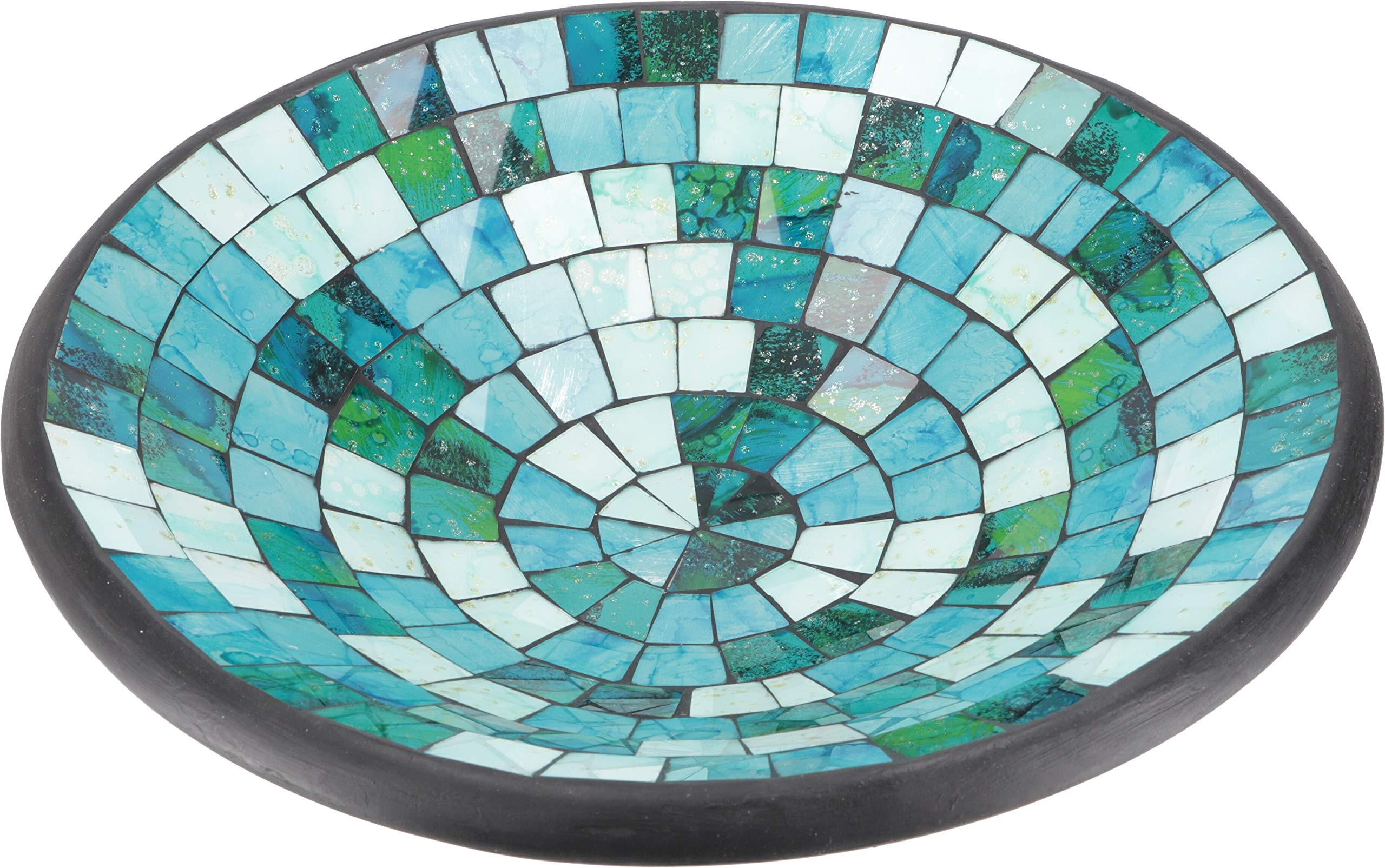 GURU SHOP Runde Mosaikschale, Untersetzer, Dekoschale, Handgearbeitete Keramik & Glas Obst Schale - Design 24, Mehrfarbig, Größe: Klein (Ø 29 Cm), Schalen