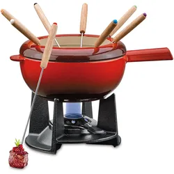 SPRING Fondue-Garnitur SAAS-FEE kirschrot mit Rechaud und 8 Gabeln