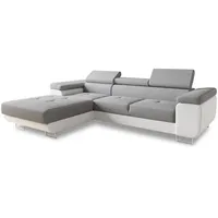Sofnet Ecksofa Divo mit Schlaffunktion, Bettkasten und Kopfteilverstellung, Polsterecke, Wohnlandschaft, Sofagarnitur, Couch, Schlafsofa (Weiß + Grau (Soft 017 + Sawana 21),... - Weiß/Grau