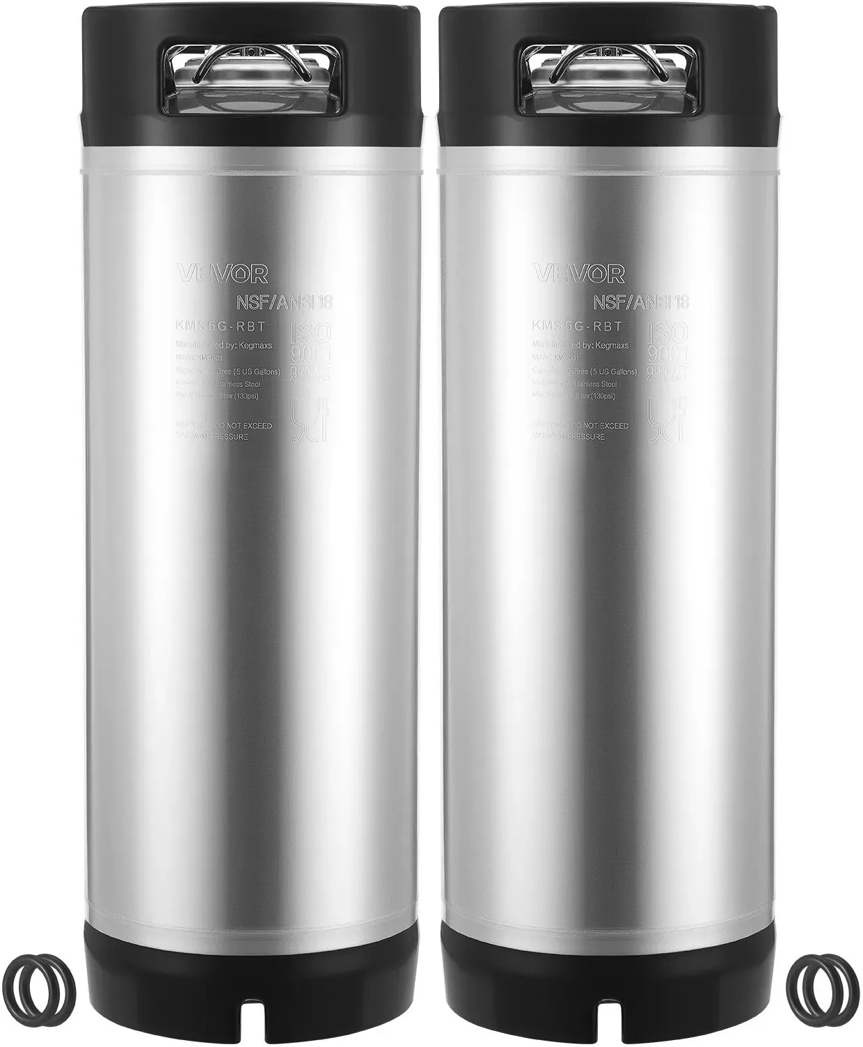 VEVOR Corny Keg, 19 L Ball Lock Keg, SUS304 Cold Brew Kegs Fass Eimer mit zwei Gummigriffen & robustem Gummiboden, Brauausrüstung für Heimbraupartysv Bar Bistro Restaurant Café, 2 Stk.