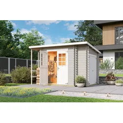 Gartenhaus NORDIC HOLZ "Vilano 3", grau (lichtgrau), ohne Fußboden, Massivholzdach, Holz, Gartenhäuser, mit 3 getrennten Bereiche