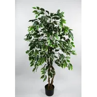 Seidenblumen Roß Ficus Excotica 120cm grün-Creme DA Kunstbaum Dekobaum