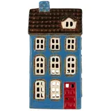ib laursen Keramikhaus Teelicht My Home Town blau mit roter Tür, B: 7.5 H: 20.5 L: 10