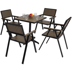 4er-Set Gartenstuhl+Gartentisch MCW-J95, Stuhl Tisch, Gastro Outdoor-Beschichtung, Alu Holzoptik ~ schwarz, grau