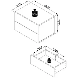 VCM Nachtschrank Usal 45 x 32 x 30 cm Grau