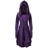 YEBIRAL Damen Langarm mit Kapuze Mittelalter Kleid bodenlangen Cosplay Dress Age Mittelalter Kleidung Große Größen Renaissance Halloween Party Kostüm Karneval Weihnachten Kleider - M